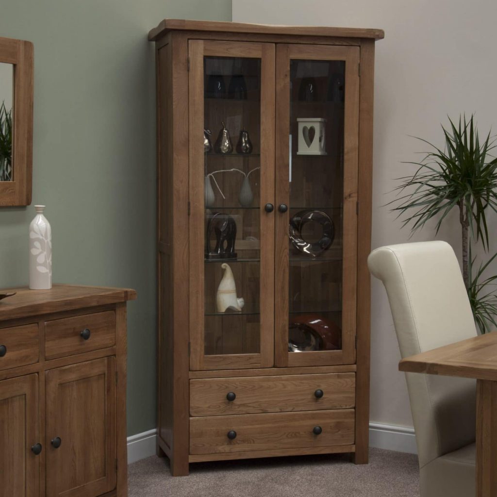 Rustic Oak Glass Display Cabinet - Only Oak Furniture - Free Delivery
