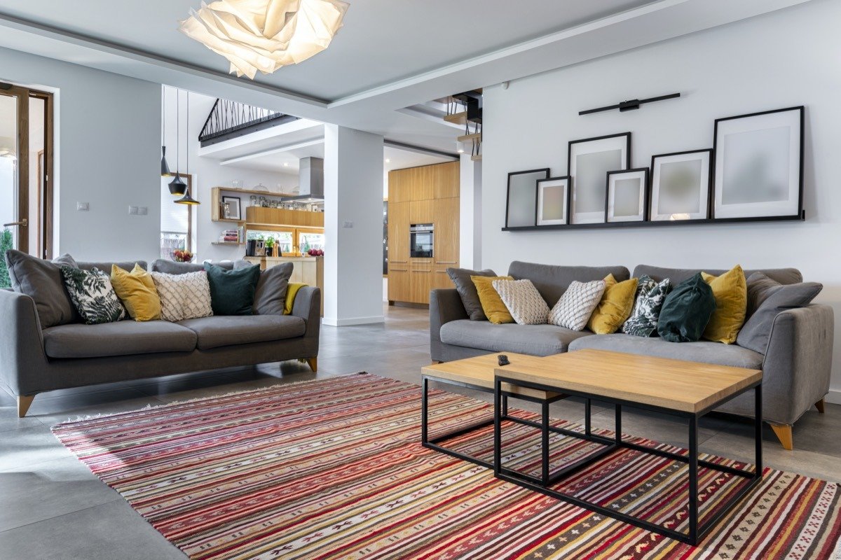 modern living room with oak furniture
