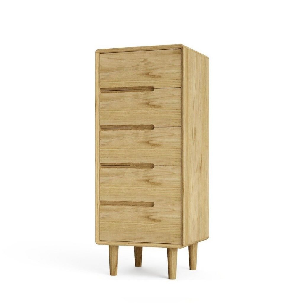 Scandic Oak 5 Drawer Narrow Chest - Only Oak Furniture - Sale On