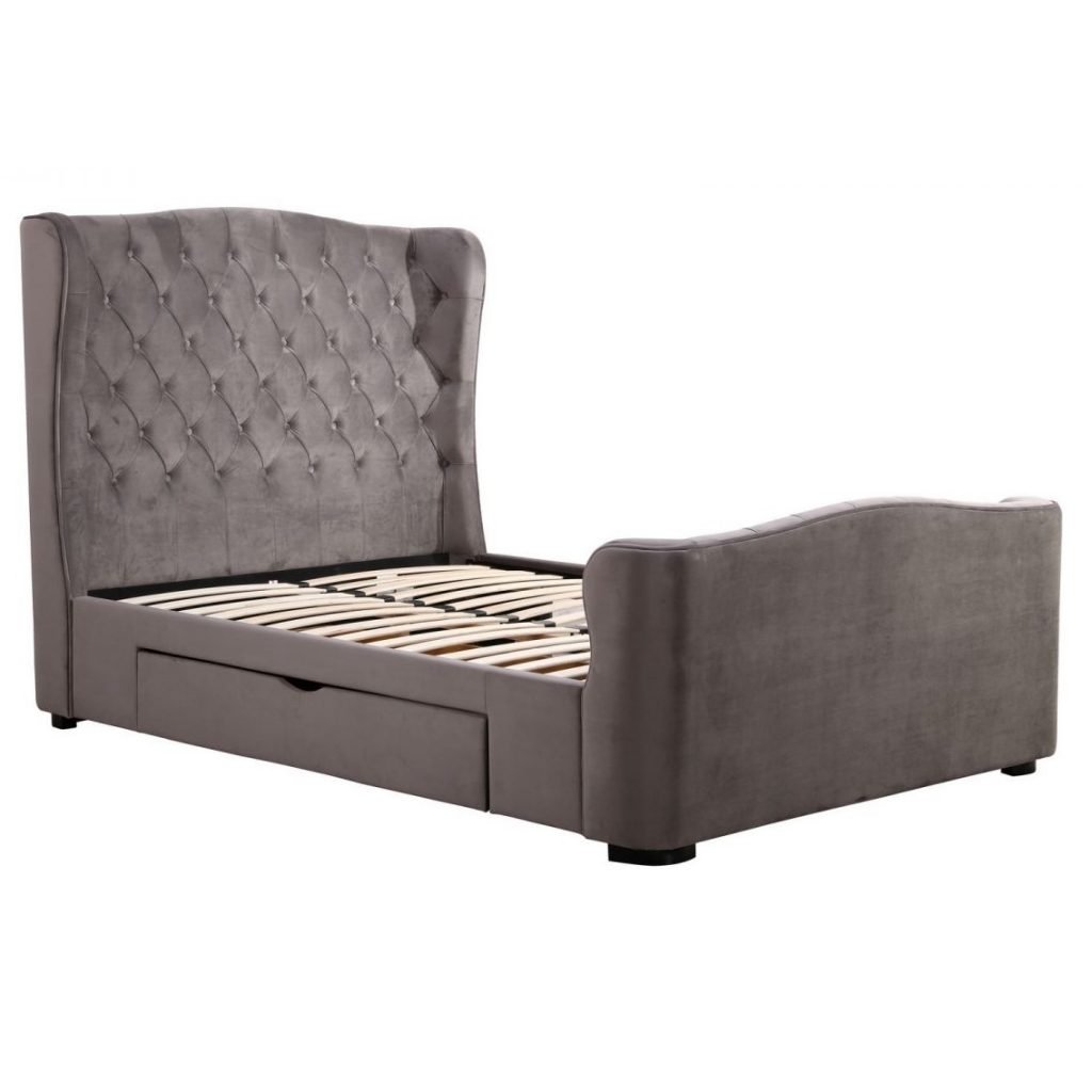 Downton Velvet Winged Bed - Double - Only Oak Furniture