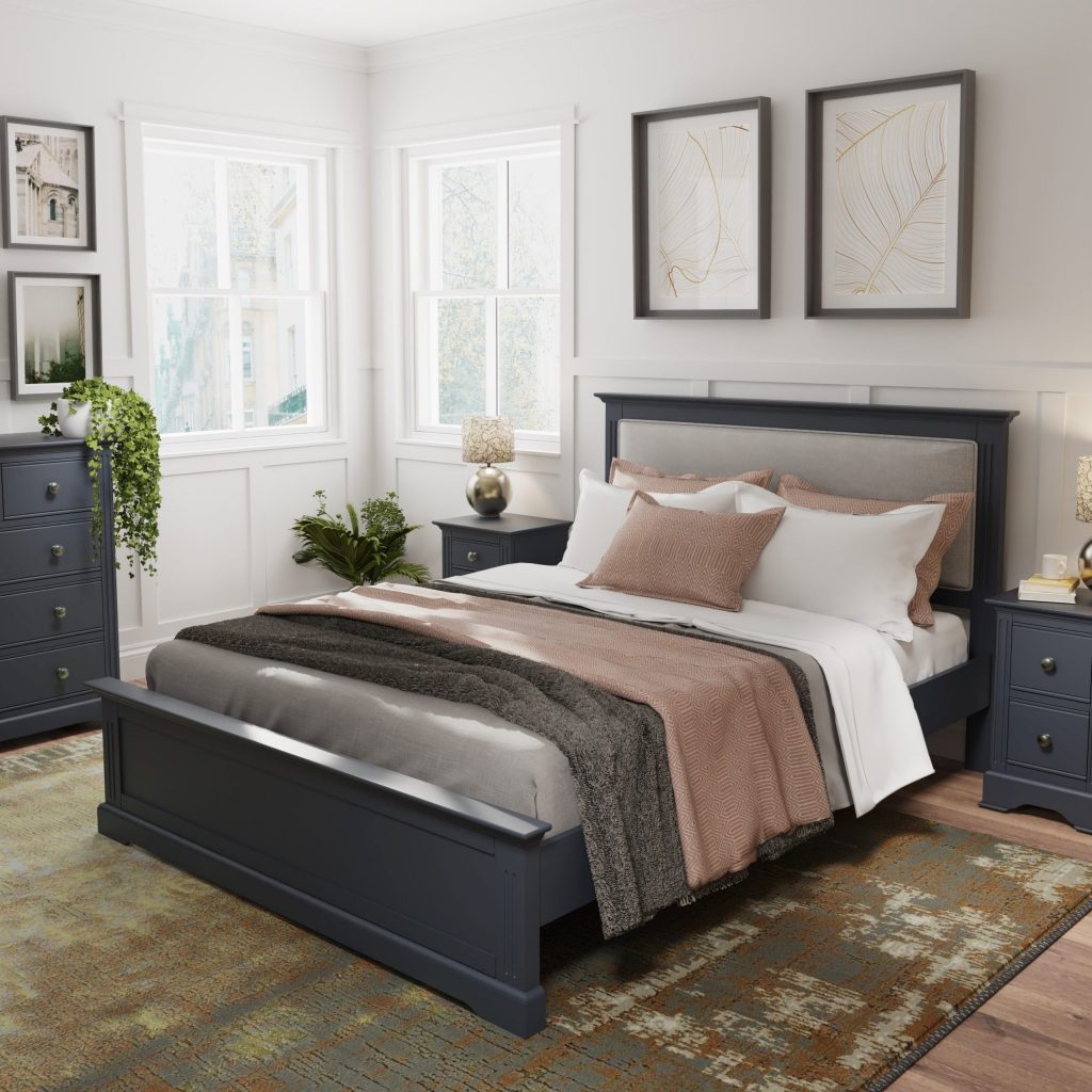 Marcel Midnight Grey Double Bed - Only Oak Furniture