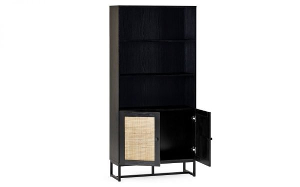 padstow tall bookcase black open doors