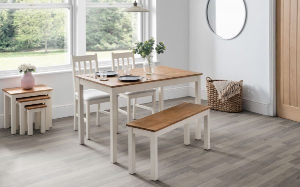 coxmoor white oak dining table bench chairs roomset