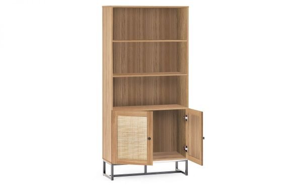 padstow tall bookcase oak open doors