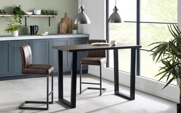 brooklyn dark oak bar table brooklyn leather barstools roomset