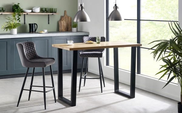 brooklyn oak bar table luxe grey barstools roomset