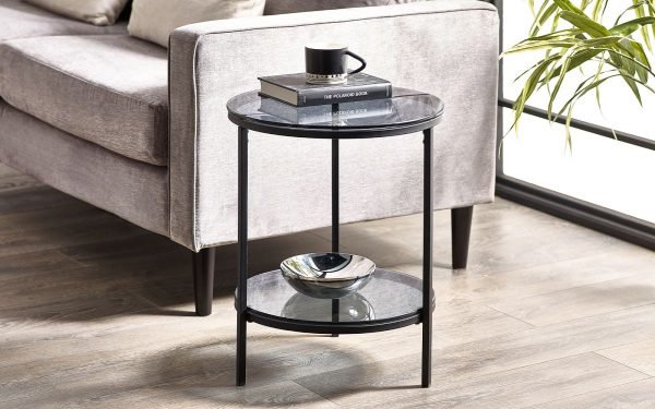 chicago round lamp table with shelf roomset