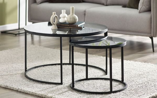 chicago round nesting coffee tables roomset