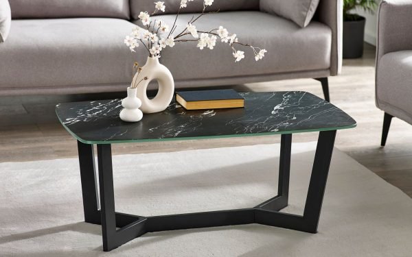 olympus black marble coffee table roomset