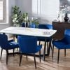 olympus white marble dining table luxe blue dining chairs roomset