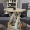 painted z round dining table with smoke oak top