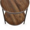 tri tribeca circular lamp table with shelf walnut detail