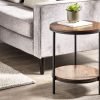 tribeca walnut round lamp table with shelf roomset