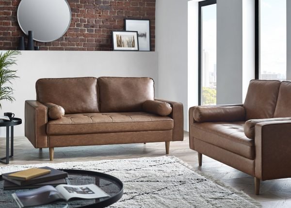 HEN HenleySeaterSofa BrownFauxLeatherRoomset jpg