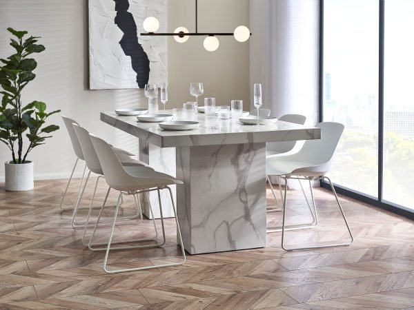 ROM RomeWhiteMarbleEffectDiningTableRoomset jpg