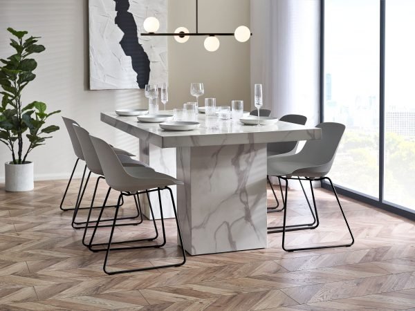 ROM RomeWhiteMarbleEffectDiningTableRoomset jpg