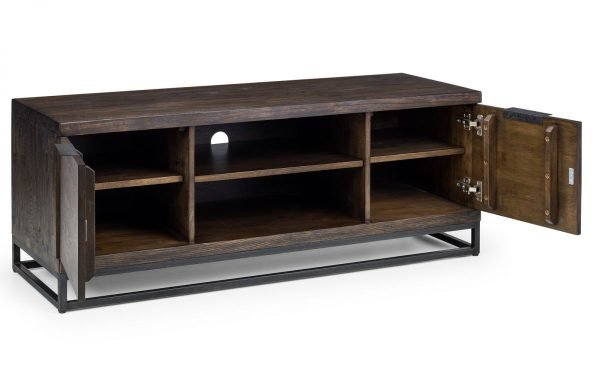 brooklyn dark oak tv unit open