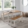 coxmoor white oak dining table with benches roomset