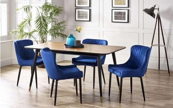 findlay rectangular dining table luxe blue chairs roomset