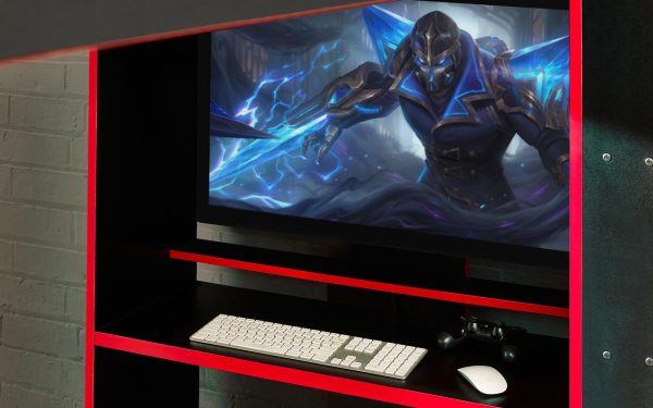 impact gaming bunk black red desk detail roomset