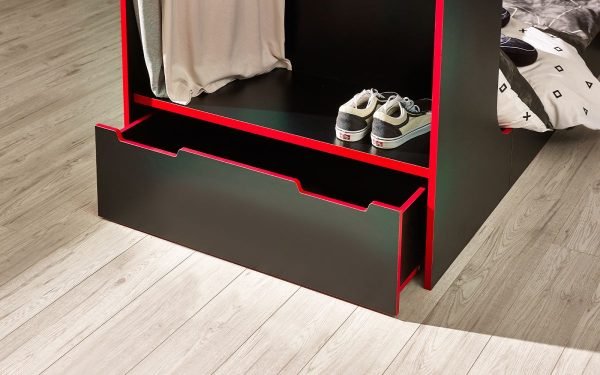 impact gaming bunk black red drawer detail roomset