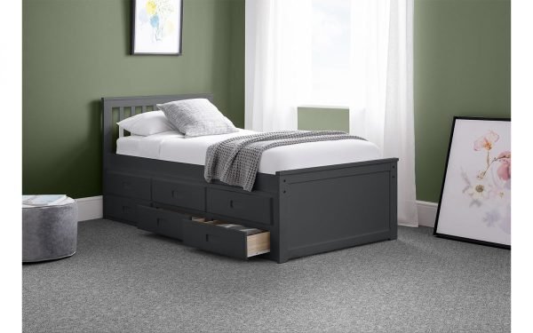 maisie bed roomset drawers open anthracite